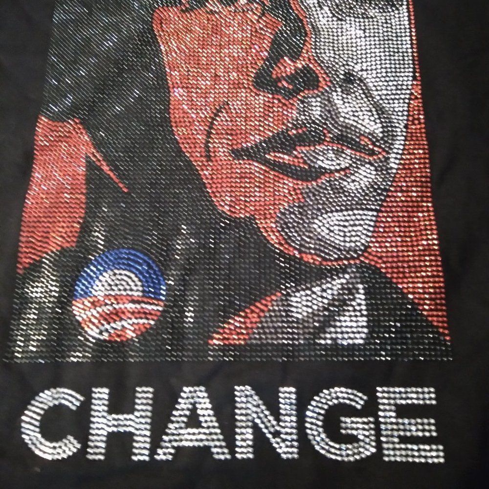 Barack Obama Change Portrait Rhinestones T-Shirt - Picture 6 of 9